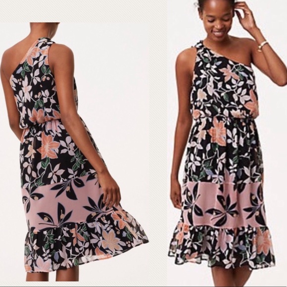 🆕 LOFT Black & Soft Pink Print Midi-Dress with Underlining. NWT - Picture 10 of 10